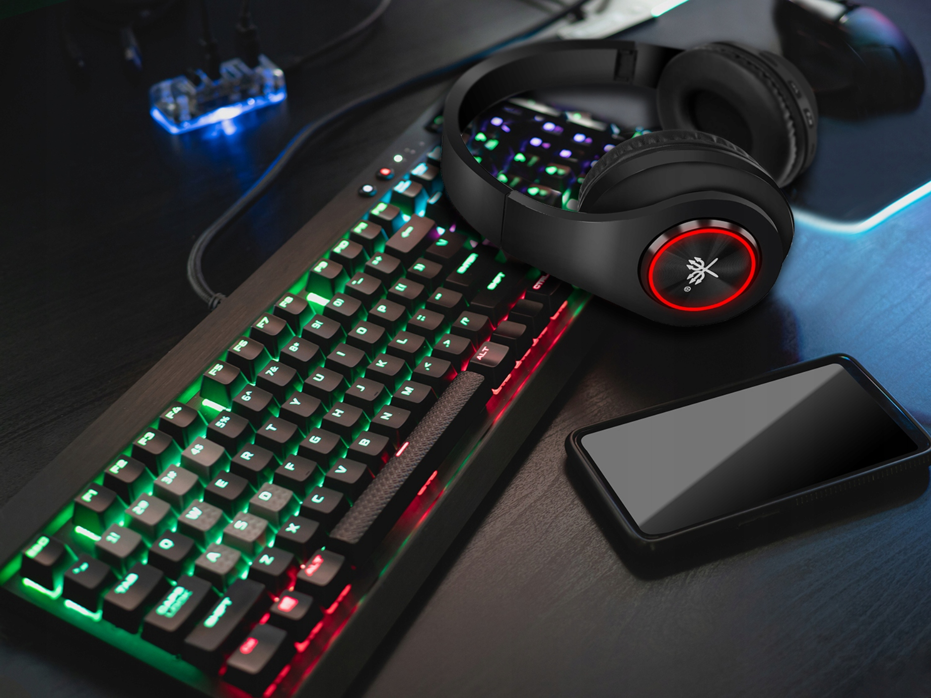 Casti gaming Dunmoon High Tech fara fir Bluetooth 5.0 sunet clar RGB backlight Noise cancelling microfon ajustabil negru 7