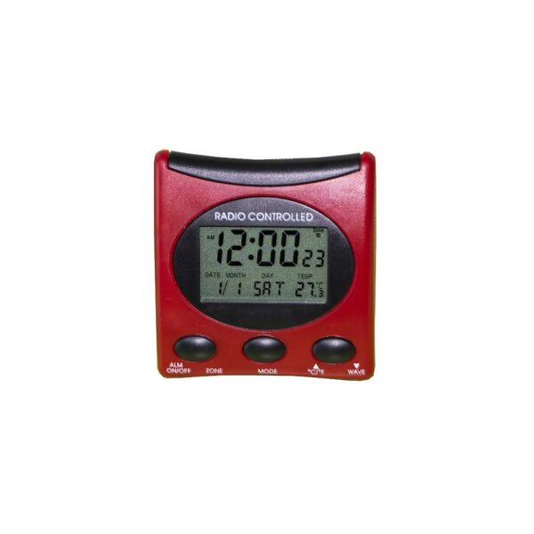 Ceas cu alarma si termometru, cu baterii, rosu - imagine 1