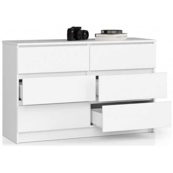 Comoda, placa laminata, 6 sertare, alb, 120x40x77 cm - imagine 7