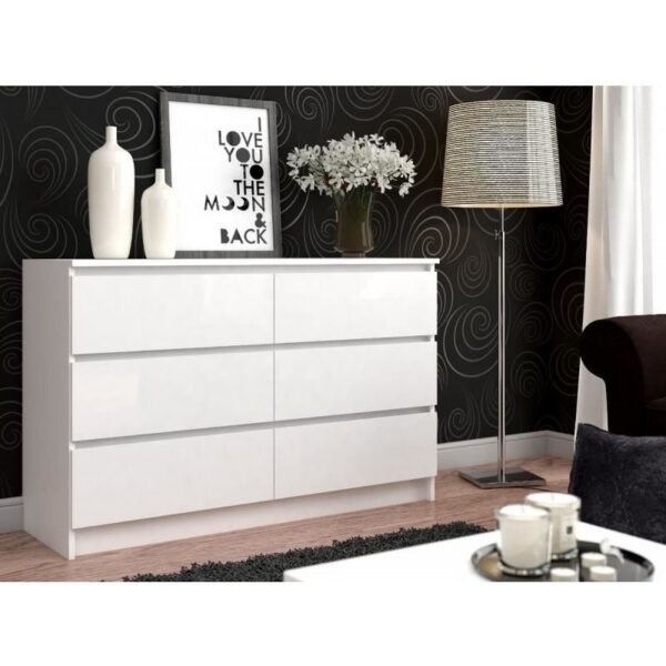 Comoda, placa laminata, 6 sertare, alb, 120x40x77 cm - imagine 6