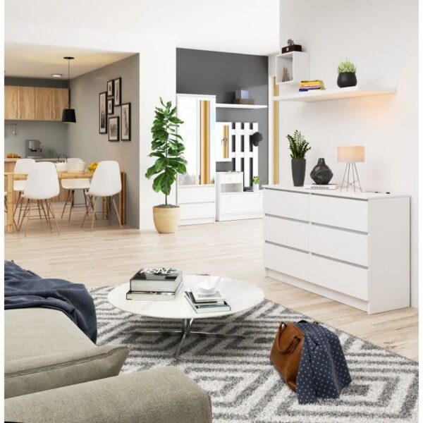 Comoda, placa laminata, 6 sertare, alb, 120x40x77 cm - imagine 2