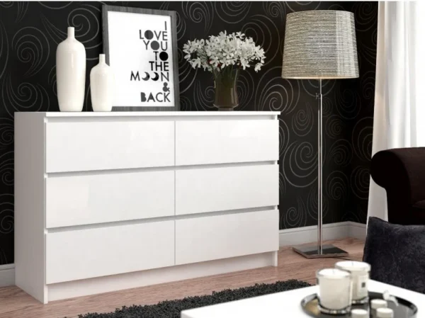 Comoda, placa laminata, 6 sertare, alb, 120x40x77 cm - imagine 8