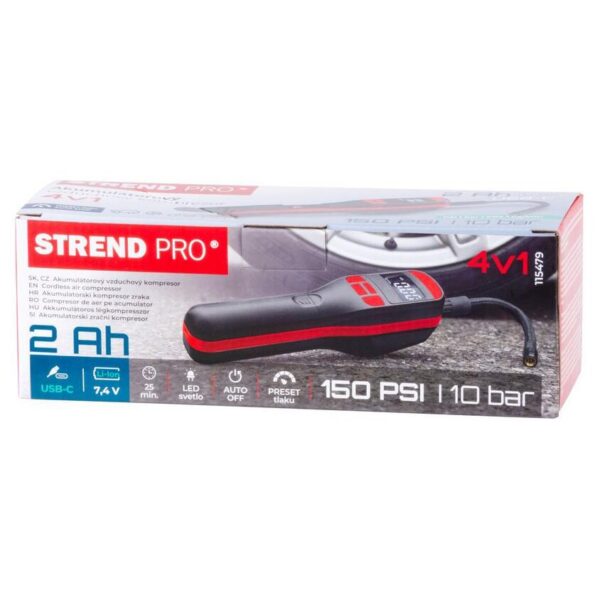 Compresor aer auto, Strend Pro, 150 PSI, 10 bar, USB-C, cu lumina LED, husa - imagine 3