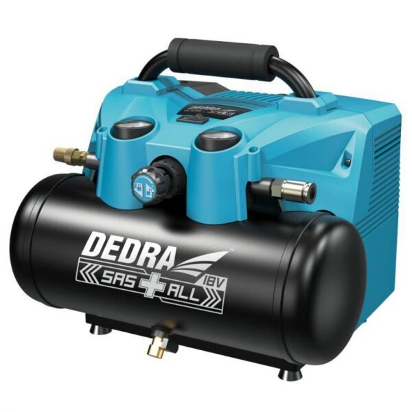 Compresor portabil, cu 2 acumulatori 2 Ah, incarcator 2x18V Li-ion, 6 L, 8 bar, SAS+ALL, Dedra - imagine 2