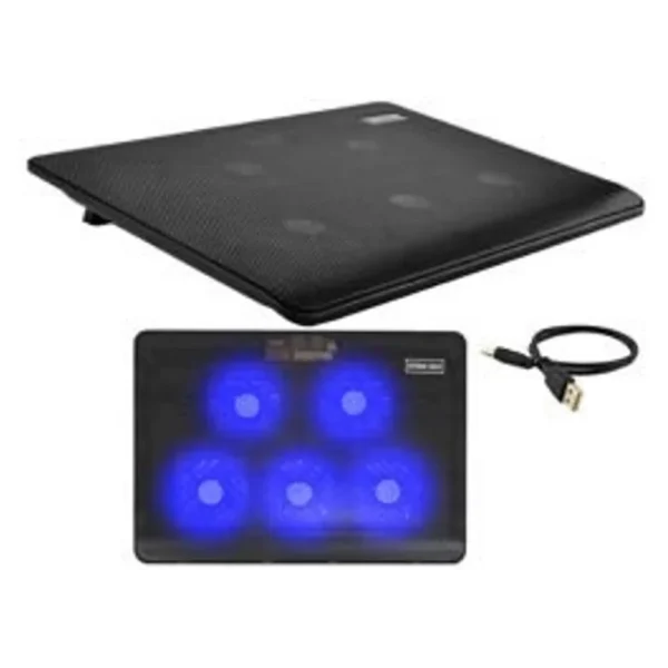 Cooler laptop Malatec, 5 ventilatoare, USB, iluminare LED, 3 moduri de functionare, negru - imagine 1
