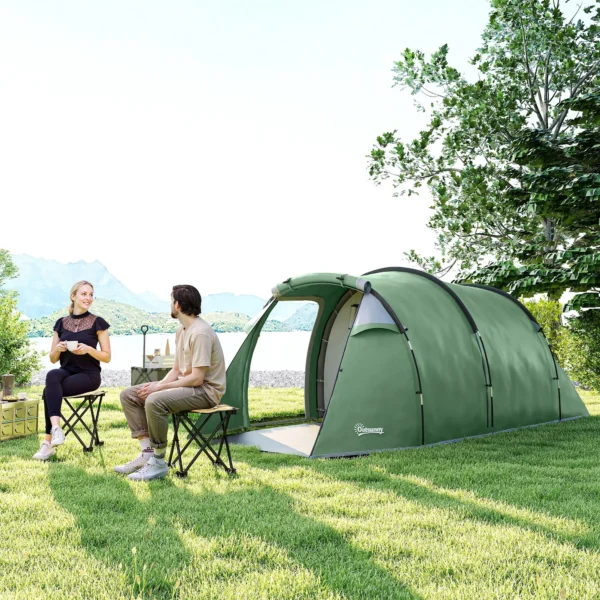 Cort camping, 2 persoane, impermeabil, cu vestibul, gri, 426x206x154 cm - imagine 10