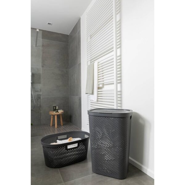 Cos rufe, 2 manere, capac, plastic, antracit, 60 L, 44x35x60 cm, Infinity Recycled, Curver - imagine 2