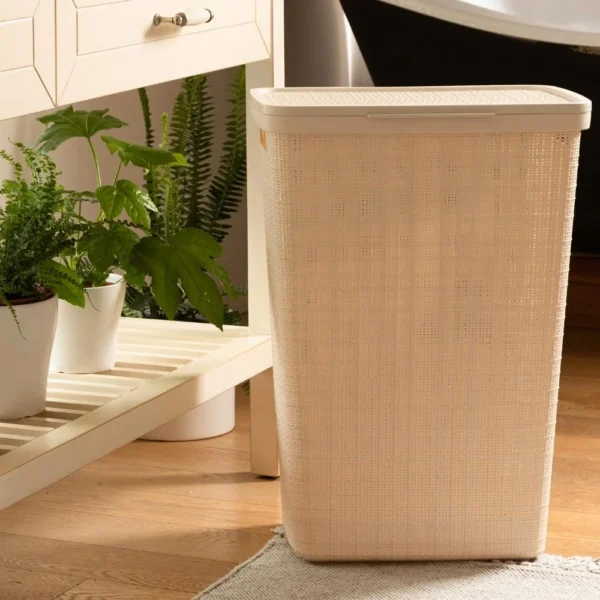 Cos rufe, Curver, 2 manere, capac, bej, 58 L, 43x34x60 cm - imagine 4