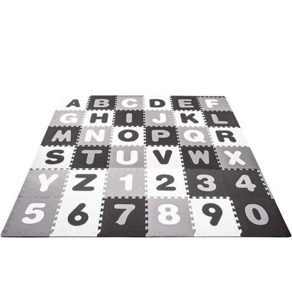 Covor spuma ptr copii, EVA gri cu negru, model alfabet si numere, 172x172x1cm, Springos - imagine 9