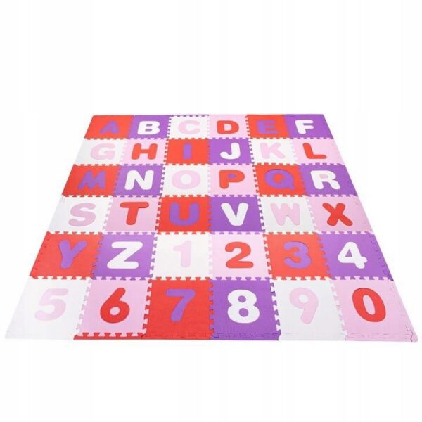 Covor spuma ptr copii, EVA roz cu mov, model alfabet si numere, 172x172x1cm, Springos - imagine 7