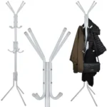 Cuier vertical metalic Ruhhy, 170 cm, 12 carlige, 3 niveluri de agatare, Alb
