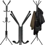 Cuier vertical metalic Ruhhy, 175 cm, 12 carlige, 3 niveluri de agatare, Negru
