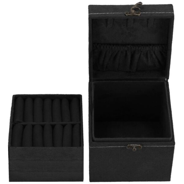 Cutie pentru bijuterii, catifea, negru, 12x12x12 cm, Springos - imagine 22