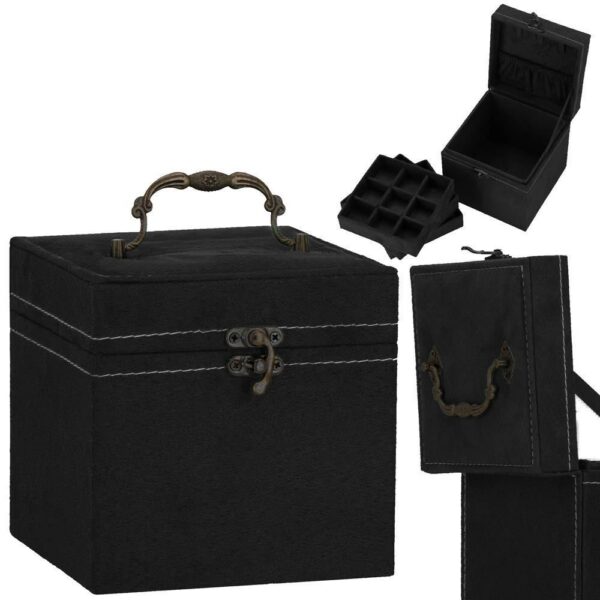 Cutie pentru bijuterii, catifea, negru, 12x12x12 cm, Springos - imagine 14