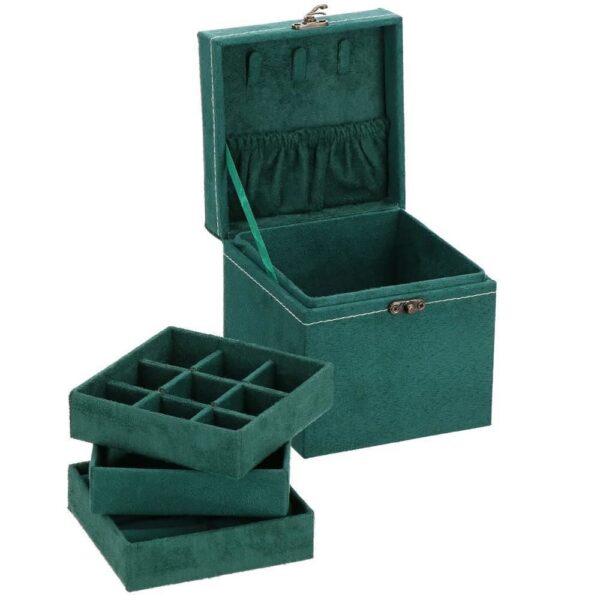 Cutie pentru bijuterii, catifea, verde, 12x12x12 cm, Springos - imagine 30