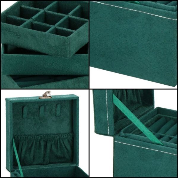 Cutie pentru bijuterii, catifea, verde, 12x12x12 cm, Springos - imagine 10