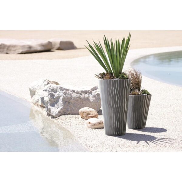 Ghiveci decorativ de flori, Prosperplast, Sandy, rotund, inalt, argintiu, 40x71 cm - imagine 3