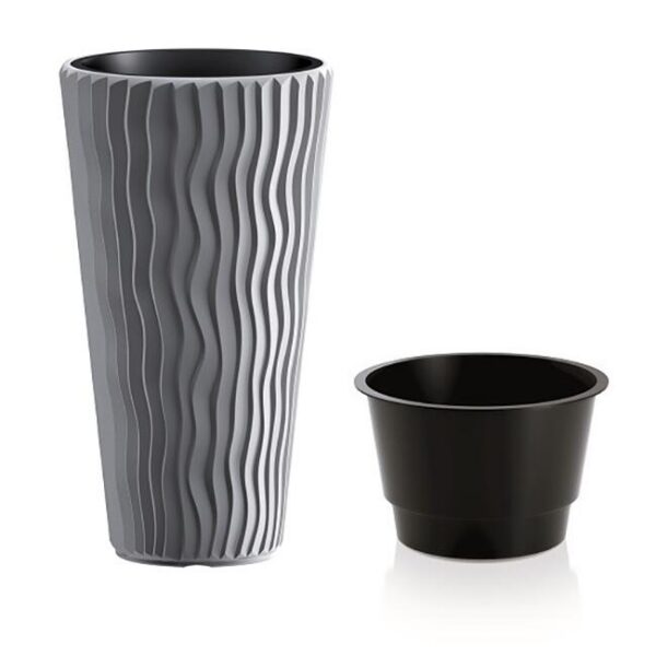 Ghiveci decorativ de flori, Prosperplast, Sandy, rotund, inalt, argintiu, 40x71 cm - imagine 2