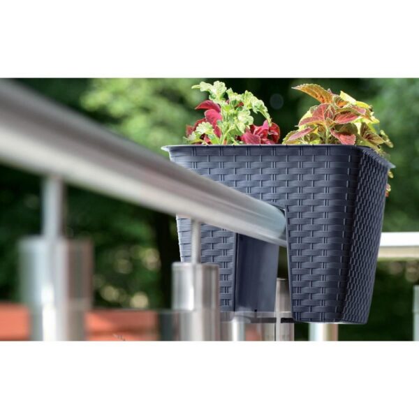 Ghiveci decorativ de flori, dreptunghiular, pentru balustrade, antracit, 39.6x27.2x22.5 cm, Ratolla Railing  - imagine 2