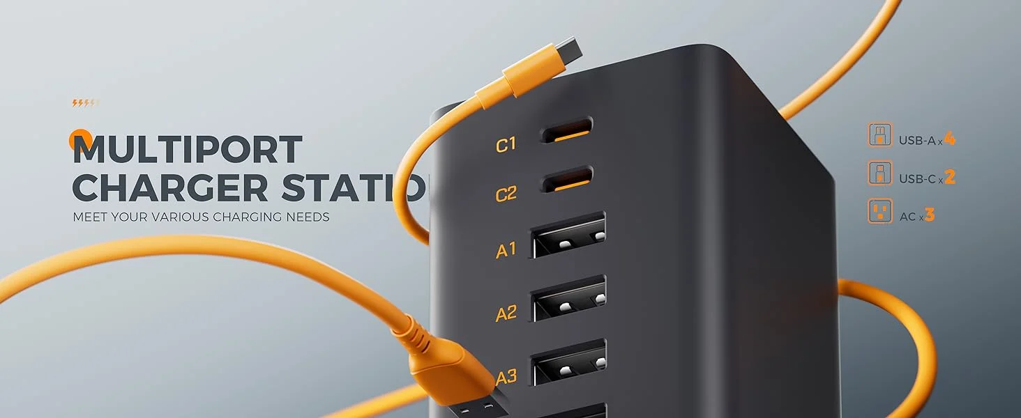 Prelungitor tip Turn Tessan , ZTS-FS02DE00, 2X USB-C, 4x USB, 2 prize, incarcare rapida USB-C 65W, 2m, negru