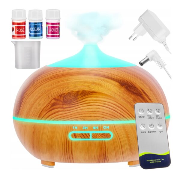 Difuzor de arome si umidificator 400 ml, ionizare, iluminare LED 7 culori, 3 uleiuri esentiale - imagine 1