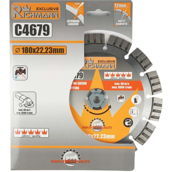 Disc diamantat segmentat, beton, taiere uscata, 180 mm/22.23 mm, Richmann Exclusive - imagine 2