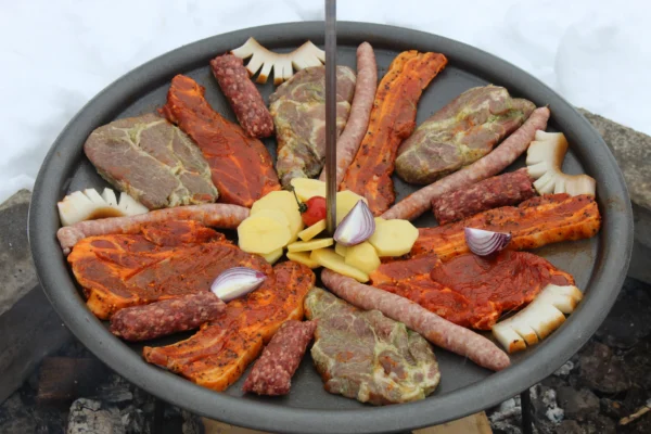 Disc pentru gratar, fonta, tip grill, cu picioare si agatator, 50 cm, Barbeque  - imagine 12