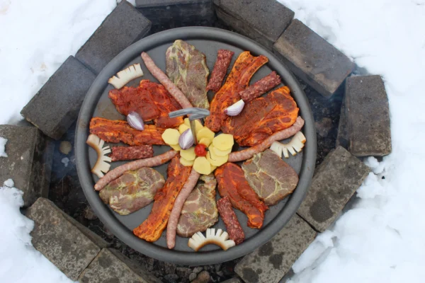 Disc pentru gratar, fonta, tip grill, cu picioare si agatator, 50 cm, Barbeque  - imagine 11