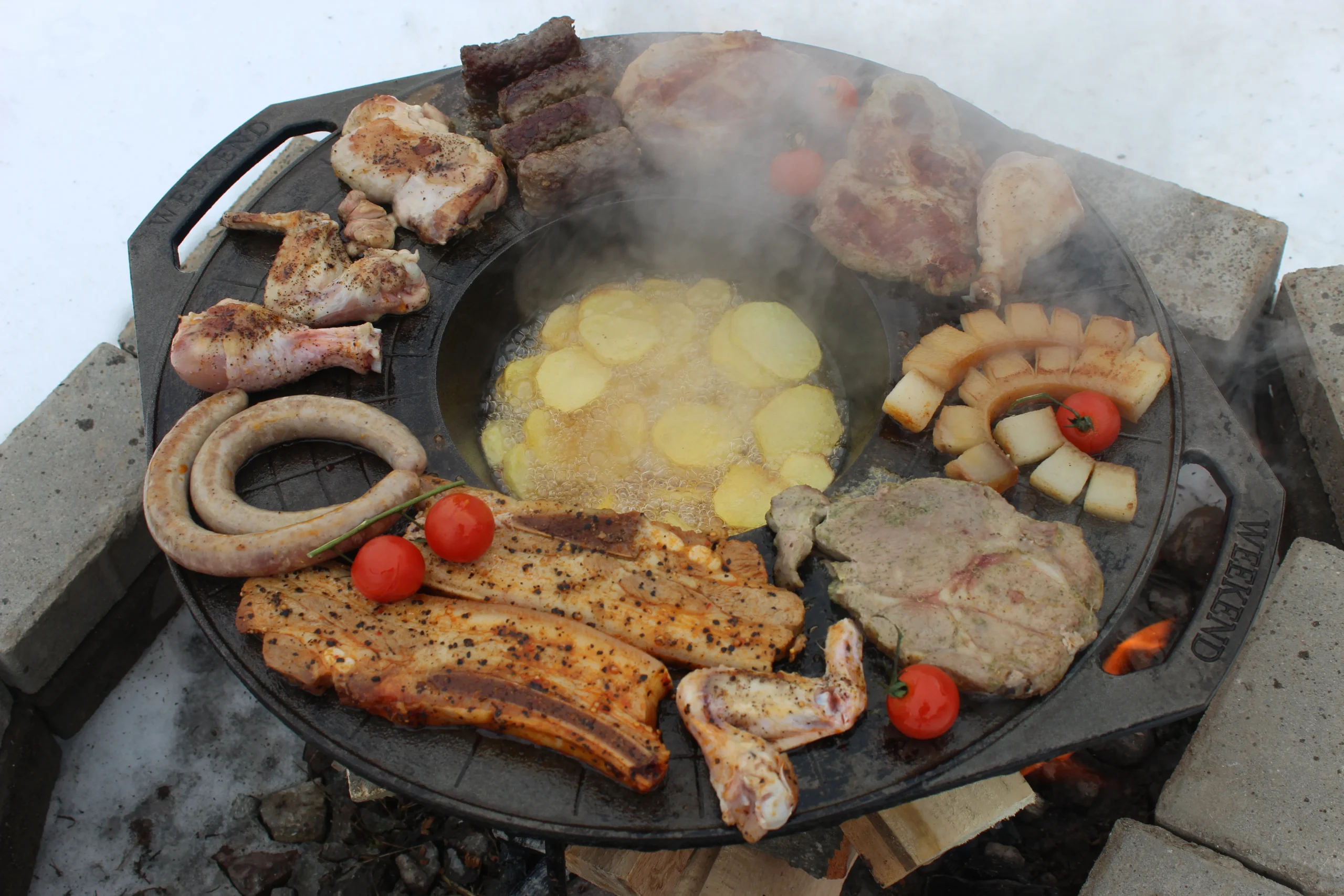 Disc pentru gratar, fonta, tip grill, cu picioare, 52 cm, Mixt Barbeque 