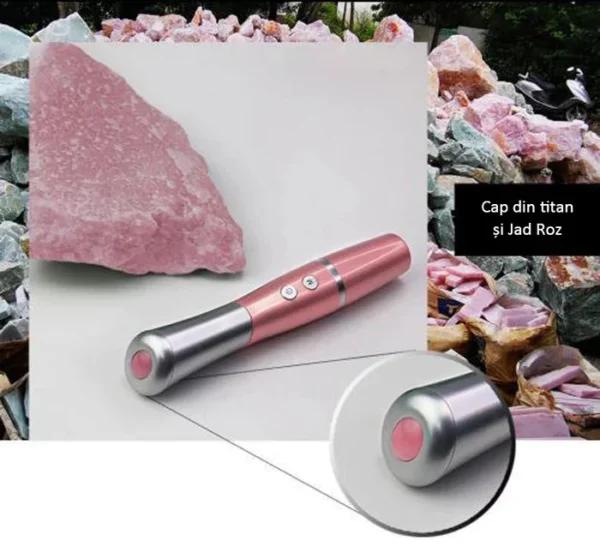 Dispozitiv Electric de Masaj Facial cu Jad Roz Natural, Fototerapie - imagine 4