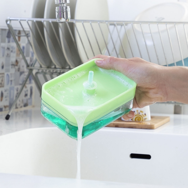 Distribuitor de detergent vase si sapun 2-in-1 pentru chiuveta Pushoap Innovagoods 2 Distribuitor de detergent vase si sapun 2 in 1 pentru chiuveta Pushoap Innovagoods 1