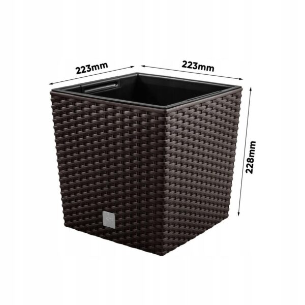 Ghiveci de flori, Prosperplast, Rato Low, patrat, imitatie ratan, maro, 22.3x22.3x22.8 cm - imagine 4