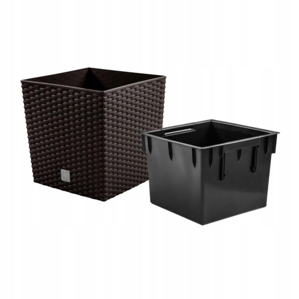 Ghiveci de flori, Prosperplast, Rato Low, patrat, imitatie ratan, maro, 22.3x22.3x22.8 cm - imagine 3
