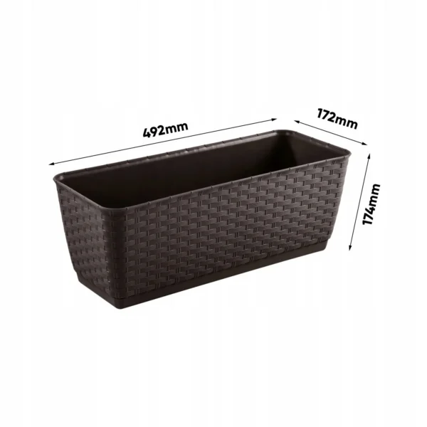 Jardiniera decorativa, Prosperplast, imitatie ratan, maro, 49.2x17.2x17.4 cm - imagine 3