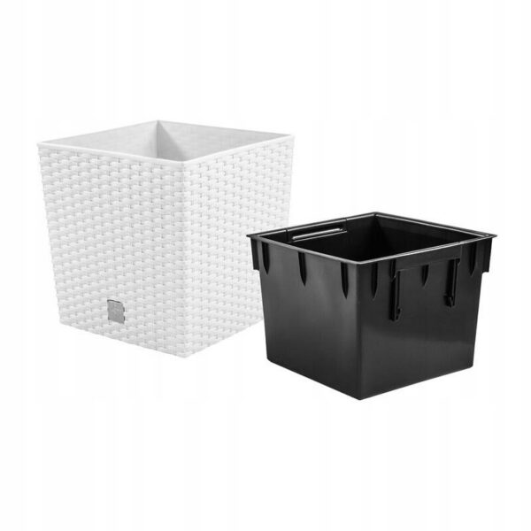 Ghiveci de flori, Prosperplast, Rato Low, patrat, 32 L, imitatie ratan, alb, 32x32x32.5 cm - imagine 5