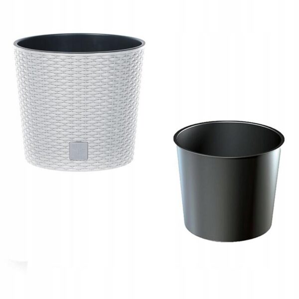 Ghiveci decorativ de flori, Prosperplast, Rato Round, rotund, alb, imitatie ratan, 30x27 cm - imagine 3