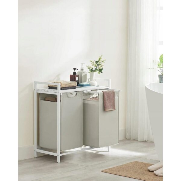 Dulap baie, Artool, placa raft MDF, cadru otel, 2 compartimente rufe, alb, 73x33x72 cm - imagine 4
