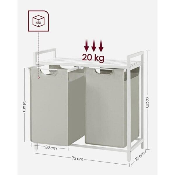 Dulap baie, Artool, placa raft MDF, cadru otel, 2 compartimente rufe, alb, 73x33x72 cm - imagine 5