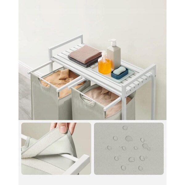 Dulap baie, Artool, placa raft MDF, cadru otel, 2 compartimente rufe, alb, 73x33x72 cm - imagine 6