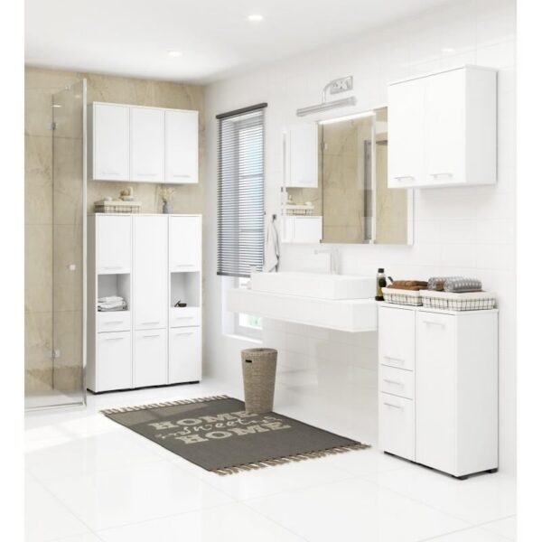 Dulap baie, placa laminata, 2 rafturi, alb, 30x30x82 cm - imagine 2