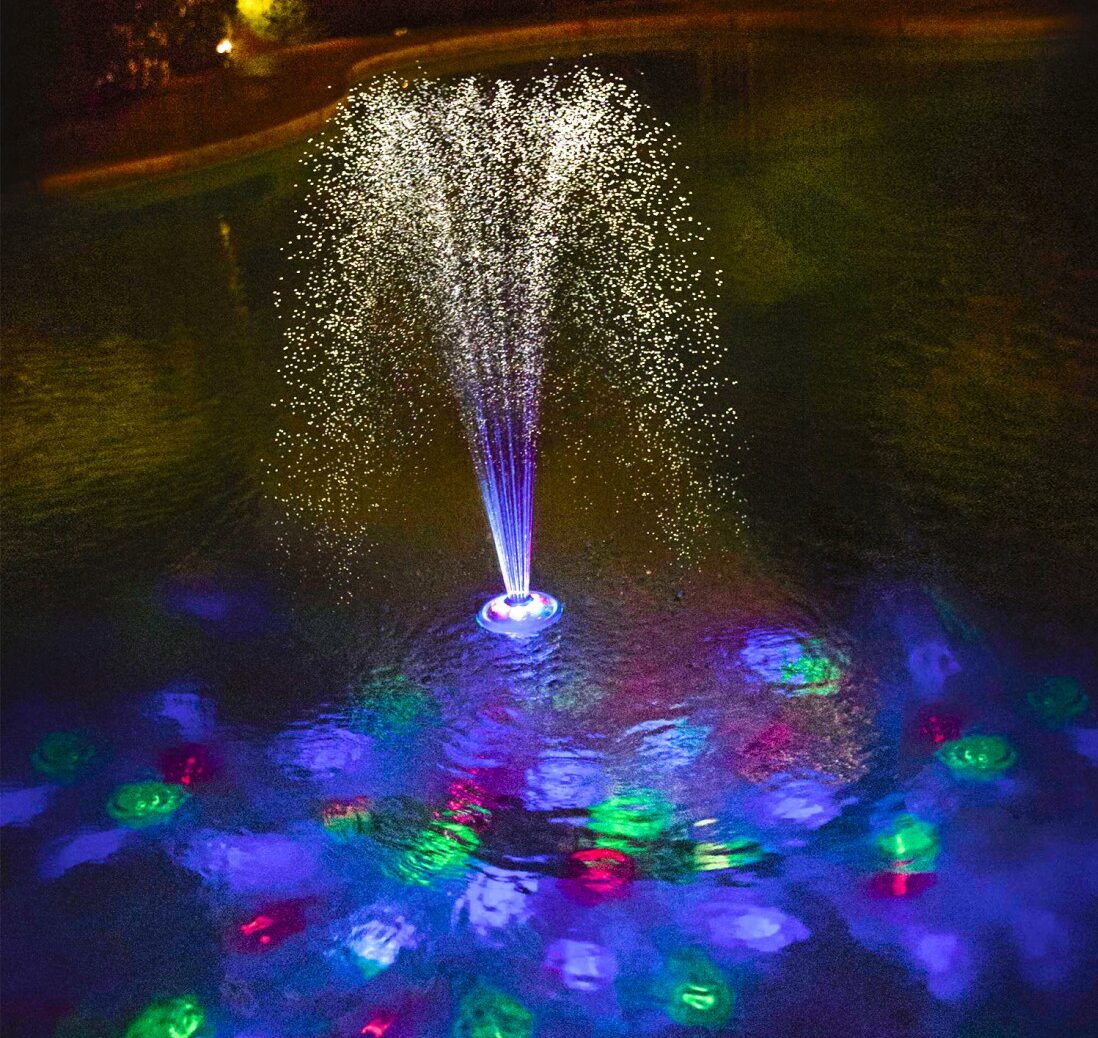 Fantana arteziana de piscina sau iaz Bestway iluminare LED Multicolor Acumulator 2 tipuri de jet de apa 1 2 e1670077702842