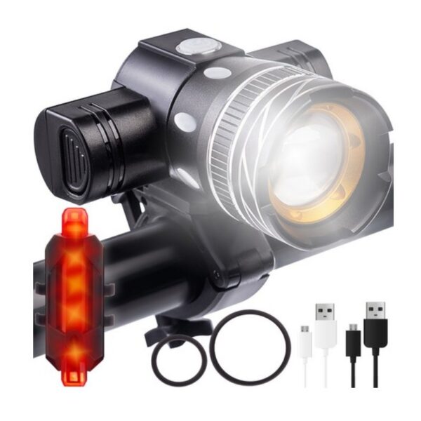 Far si lumina spate bicicleta, LED-uri puternice, acumulator USB, rotire 360 ° - imagine 1