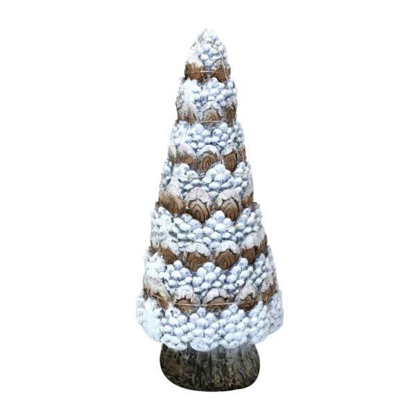 Decoratiune Craciun, ceramica, brad, alb si maro, LED, 3xAA, 17.5x17.5x42 cm - imagine 4