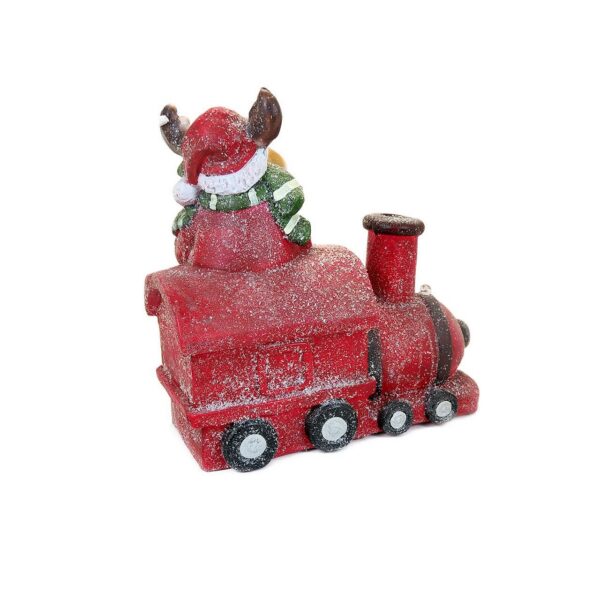 Decoratiune Craciun, ceramica, tren cu ren si brad, rosu, LED, 3xAA, 38 cm - imagine 2