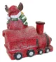 Decoratiune Craciun, ceramica, tren cu ren si brad, rosu, LED, 3xAA, 38 cm - imagine 3