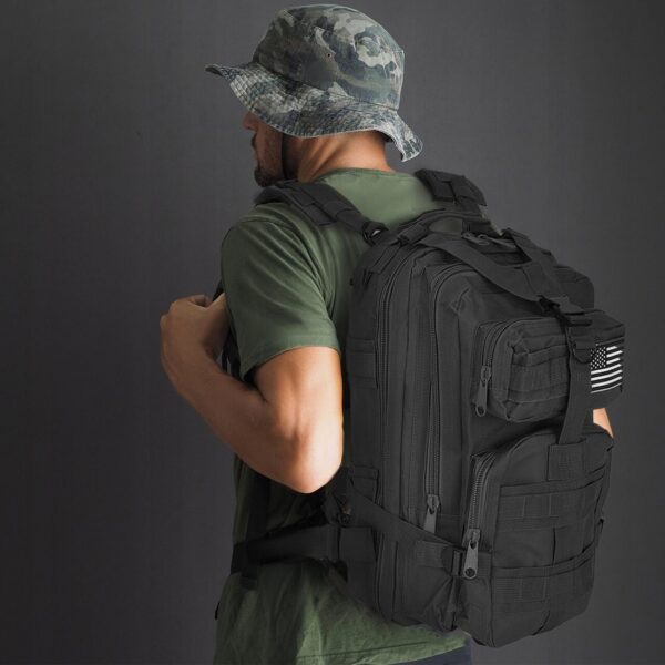 Ghiozdan/rucsac tactic, 5 compartimente, poliester 600D, negru, 26 L, 28x16x44 cm, Trizand - imagine 11