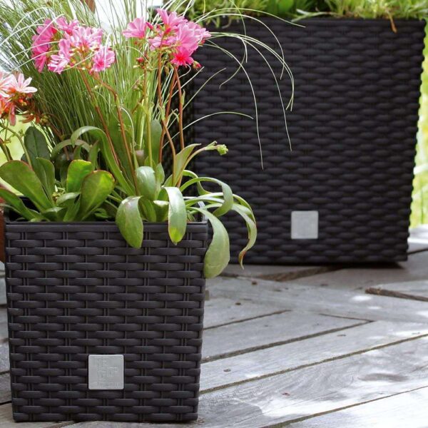 Ghiveci de flori patrat, RATO Iow, 32x32x32.5 cm, 32 L, imitatie ratan, maro, Prosperplast - imagine 5