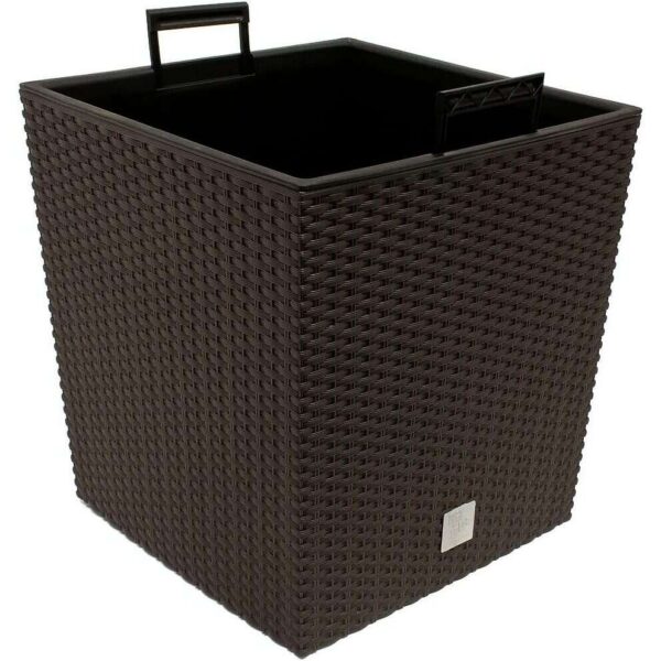 Ghiveci de flori patrat, RATO Iow, 32x32x32.5 cm, 32 L, imitatie ratan, maro, Prosperplast - imagine 4
