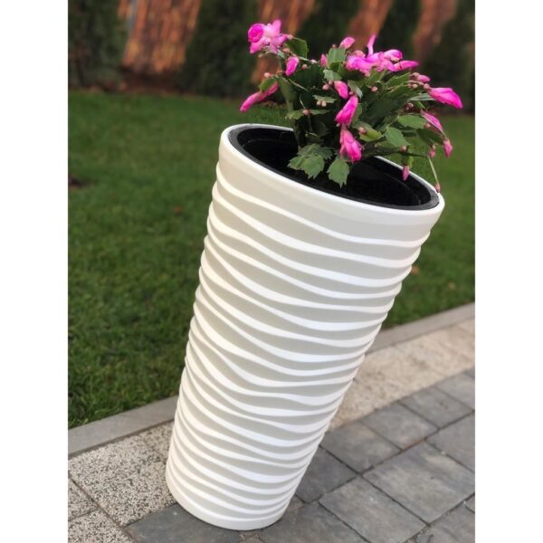 Ghiveci decorativ de flori, rotund, inalt, alb, 39x75 cm, Sand Slim - imagine 3