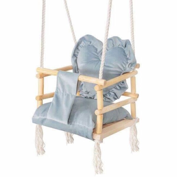 Leagan pentru copii, lemn, perna inima albastru deschis, 33.4x34.5x25 cm, Springos - imagine 9